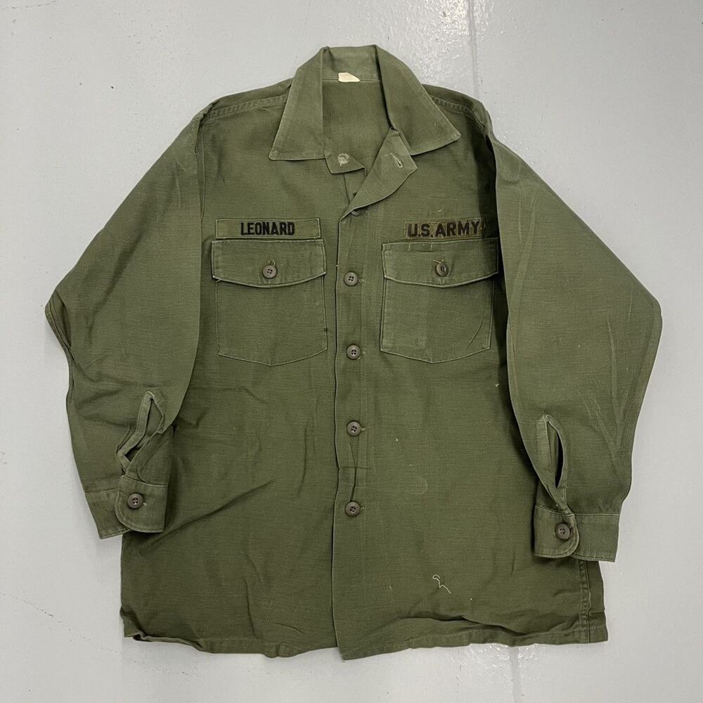 Vintage 50s US Army Military OG-107 Canvas Fatigue Shirt